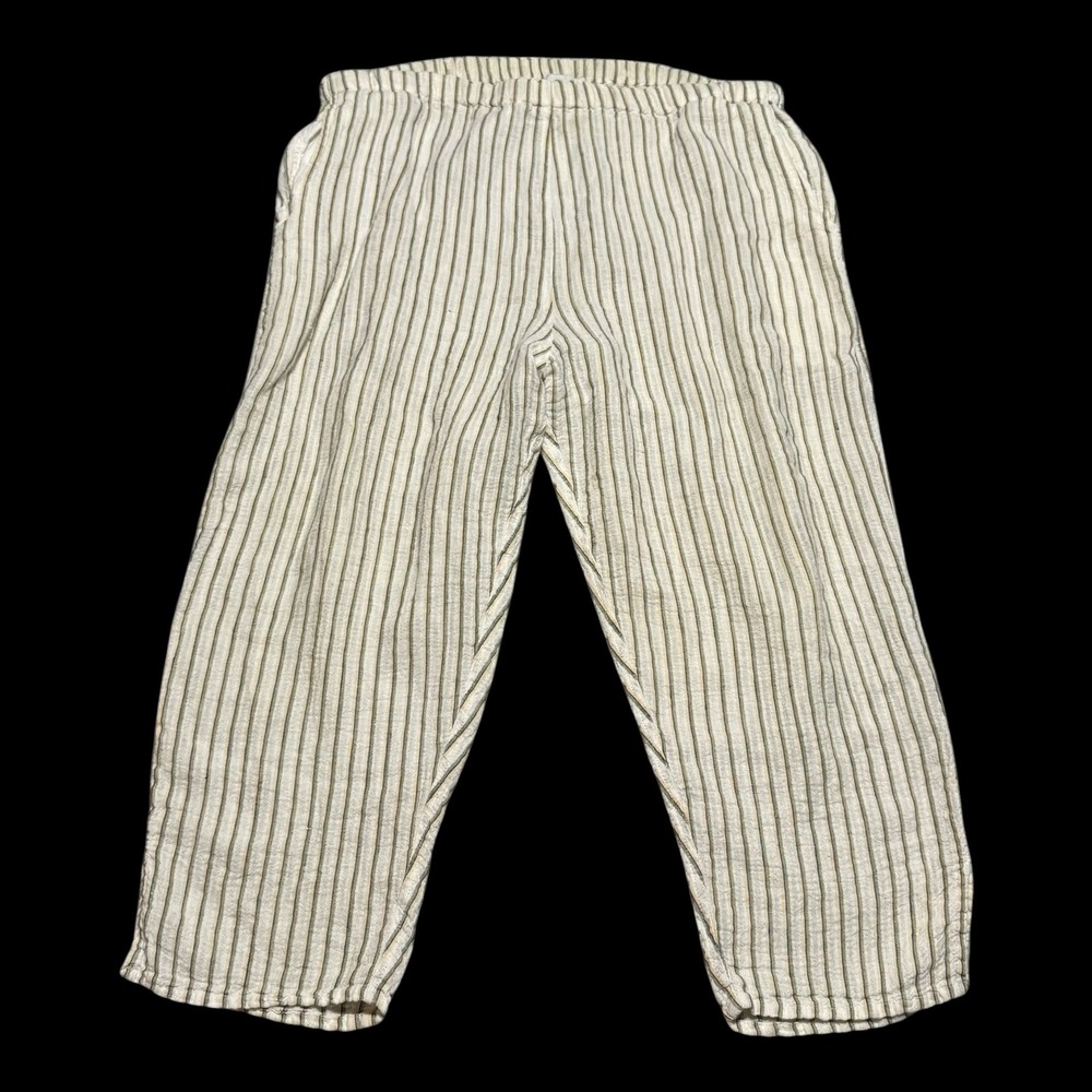 Flax  by Jeanne Engelhart Striped Linen Baggy‎ Cropped Pants Women's Small
